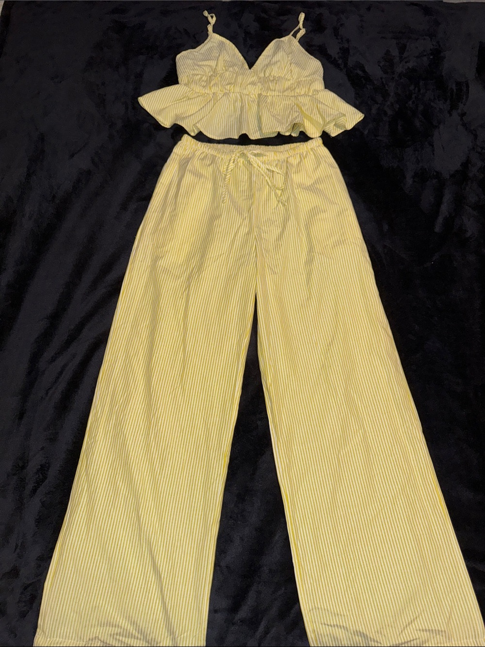 Yellow Striped Wide-Leg Pants - Women's
